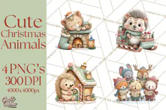 Christmas Animals Clipart PNG, Cute Cartoon Holiday Clip Art Product Image 1