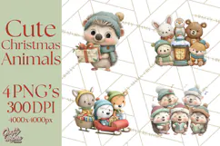 Christmas Animals Clipart PNG, Cute Cartoon Holiday Clip Art Product Image 1
