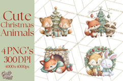 Christmas Animals Clipart PNG, Cute Cartoon Holiday Clip Art Product Image 1