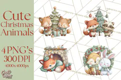 Christmas Animals Clipart PNG, Cute Cartoon Holiday Clip Art Product Image 1