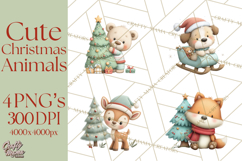 Christmas Animals Clipart PNG, Cute Cartoon Holiday Clip Art Product Image 1