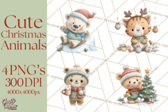 Christmas Animals Clipart PNG, Cute Cartoon Holiday Clip Art Product Image 1