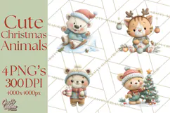 Christmas Animals Clipart PNG, Cute Cartoon Holiday Clip Art Product Image 1