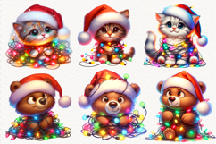 Adorable Christmas animals with garlands. Perfect for cards, stickers, prints, and holiday projects. High-quality PNG files, 300 DPI.