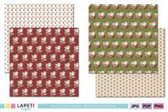 Adorable Christmas scrapbook papers featuring Santa hugging a reindeer and festive stars, perfect for crafting projects.