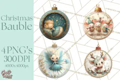Christmas Ornament Clipart PNG, Whimsical Cute Characters Product Image 1