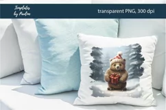 Cute Christmas Bear Sublimation Pillow Design PNG