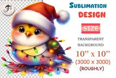 Adorable Christmas bird PNG with Santa hat and lights. Perfect for cards, stickers, kids holiday prints and cozy winter designs.