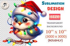 Adorable blue bird in Santa hat and festive lights. Perfect Christmas PNG for cards, crafts, and winter projects.