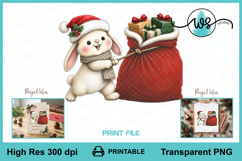 Cute Christmas Bunny and Santa Sack PNG Printable Clipart Product Image 1