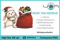 Cute Christmas Bunny and Santa Sack PNG Printable Clipart Product Image 2