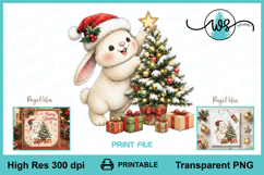Cute Christmas Bunny and Tree PNG Printable Clipart Product Image 1