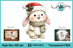 Cute Christmas Bunny PNG Printable Clipart Product Image 1