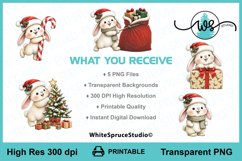 Cute Christmas Bunny PNG Printable Clipart Set of 5 Product Image 2