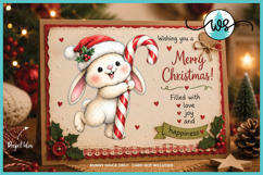 Cute Christmas Bunny with Candy Cane PNG Printable Clipart Product Image 3