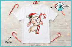 Cute Christmas Bunny with Candy Cane PNG Printable Clipart Product Image 4