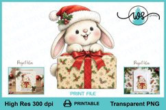 Cute Christmas Bunny Wrapping Gift PNG Printable Clipart Product Image 1