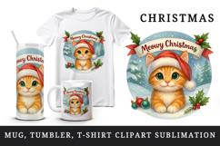 Cute Christmas cat tumbler, mug wrap clipart sublimation png Product Image 1