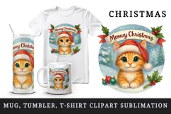 Cute Christmas cat tumbler, mug wrap clipart sublimation png Product Image 1