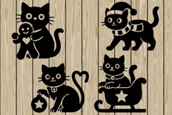 Cute Christmas cat stencil silhouette SVG Product Image 1