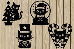 Cute Christmas cat stencil silhouette SVG Product Image 1