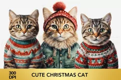 3 PNG Cute Christmas Cat clipart, cat sublimation Product Image 1