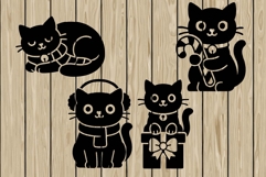 Cute Christmas cat stencil silhouette SVG Product Image 1