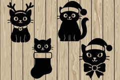 Cute Christmas cat stencil silhouette SVG Product Image 1