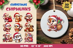 Cute Christmas Chipmunks. Clipart, PNG. Product Image 1