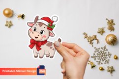 Cute Christmas Cow Sticker, Adorable Christmas Cow Decal Product Image 1