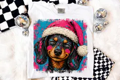 Cute Christmas Dachshund Dog Santa Hat PNG, Sublimation Product Image 2
