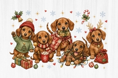 Cute Christmas Dachshund Puppies Clipart PNG Product Image 1