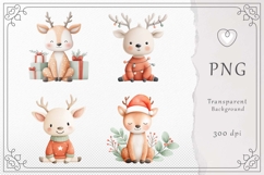 Cute Christmas Deer, Watercolor Illustration Product Image 1