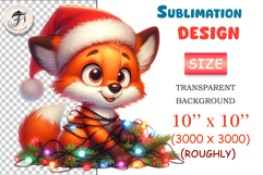 Cute Christmas fox PNG in Santa hat with lights. High-quality kawaii holiday clipart for cards, stickers, gifts, planners &amp; more.