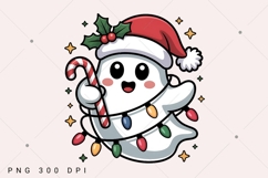 Cute Christmas ghost candy Cane PNG, Merry Christmas png Product Image 1