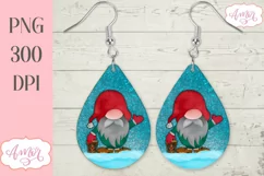 Cute Christmas gnome teardrop earring PNG for sublimation Product Image 1