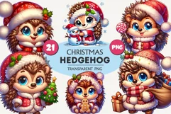 Cute Christmas hedgehog. T-Shirt, PNG. Product Image 1