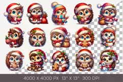 Cute Christmas hedgehog. T-Shirt, PNG. Product Image 2