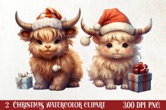Cute Christmas Highland Cow Clipart, Christmas PNG Product Image 1