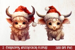 Cute Christmas Highland Cow Clipart, Christmas PNG Product Image 1