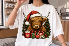 Cute Christmas Highland Cow Santa Hat PNG, Festive Holiday Product Image 3