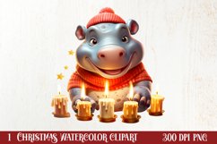 Cute Christmas Hippo Sublimation Clipart, Christmas Clipart Product Image 1