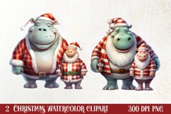 Cute Christmas Hippo Sublimation Clipart, Christmas Clipart Product Image 1