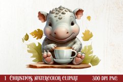 Cute Christmas Hippo Sublimation Clipart, Christmas Clipart Product Image 1