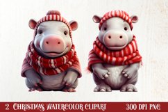 Cute Christmas Hippo Sublimation Clipart, Christmas Clipart Product Image 1