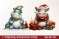 Cute Christmas Hippo Sublimation Clipart, Christmas Clipart Product Image 1
