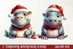Cute Christmas Hippo Sublimation Clipart, Christmas Clipart Product Image 1