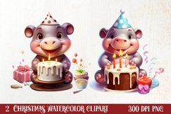 Cute Christmas Hippo Sublimation Clipart, Christmas Clipart Product Image 1