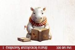 Cute Christmas Hippo Sublimation Clipart, Christmas Clipart Product Image 1