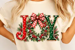 JOY Christmas Wreath PNG | Rustic Plaid Bow Sublimation Png Product Image 2